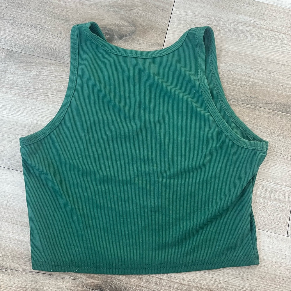forest dark green cropped ribbed scoop tank top - Picture 2 of 2